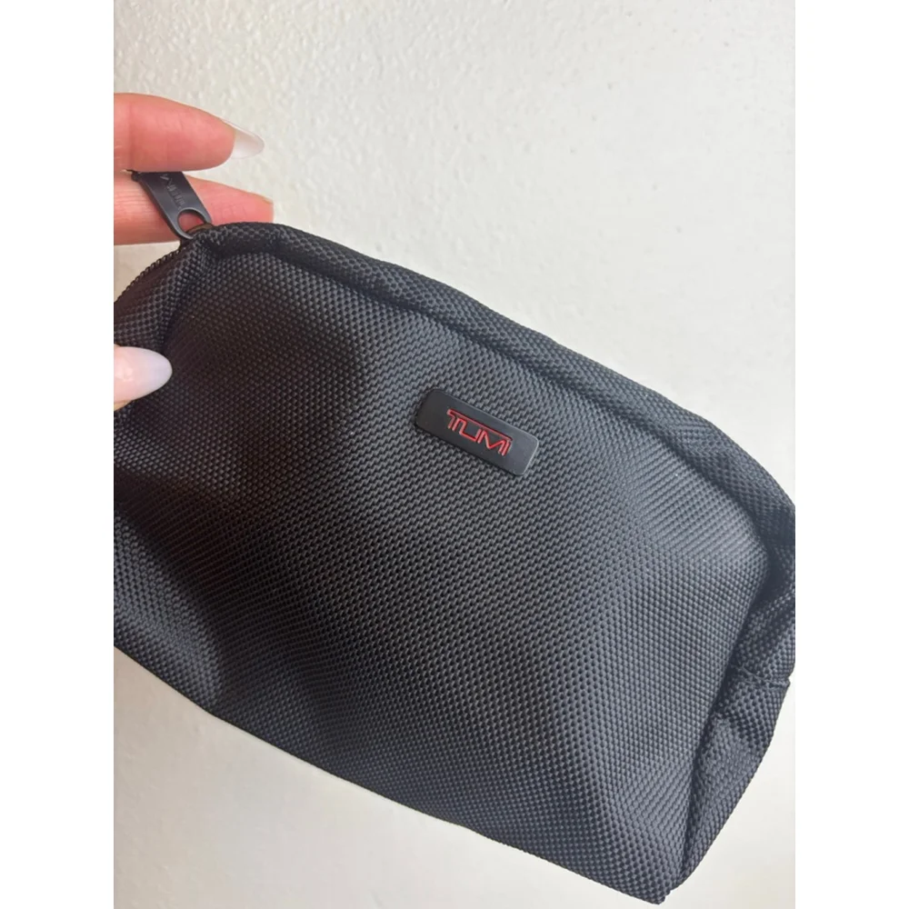 TUMI Black Cosmetic Bag One Size with Red Logo travel designer vacation makeup - Picture 2 of 7